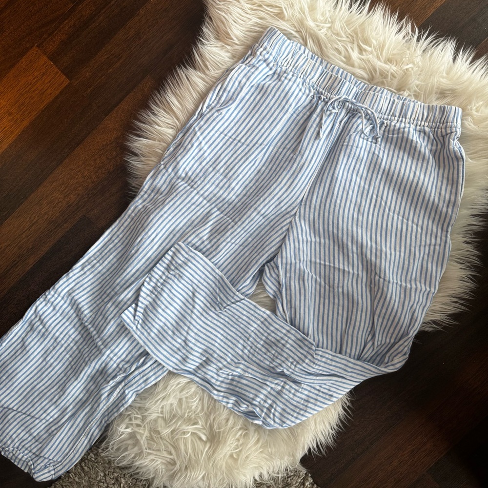 H&M Blue and White Striped Linen Pants